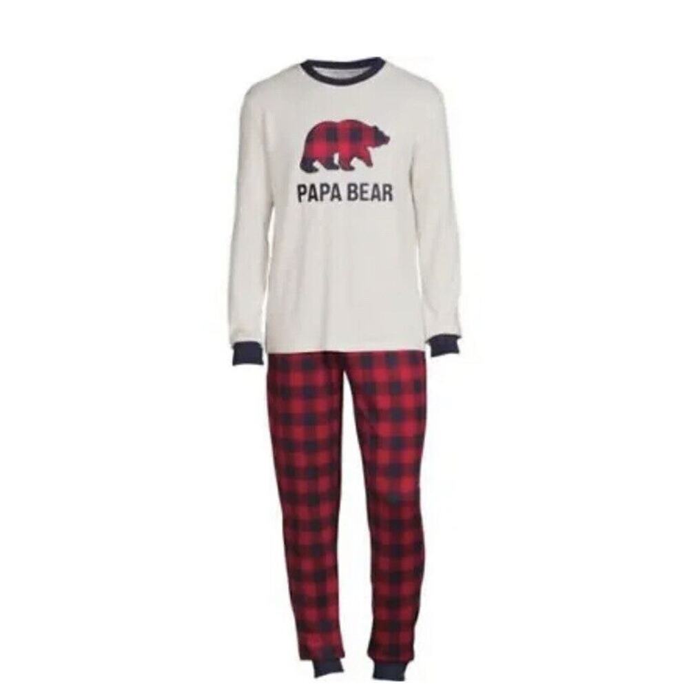 Dearfoams Men's Papa Bear Family 2-Piece Pajama Set Red Plaid Size 3XL NEW